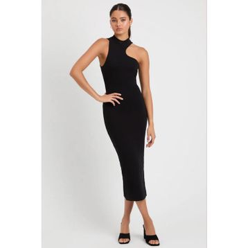 Madmext MG1829 Siyah Halter Yaka Omuzları Dekolteli Uzun Basic Elbise