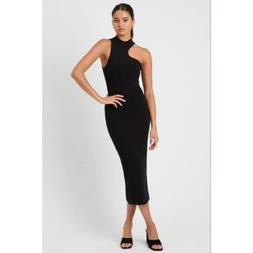 Madmext MG1829 Siyah Halter Yaka Omuzları Dekolteli Uzun Basic Elbise