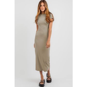 Madmext MG1856 Bej Basic Yarım Balıkçı Uzun Elbise