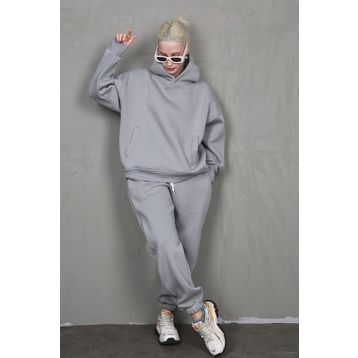 Madmext MG1905 Gri Kapüşonlu Oversize Kadın Eşofman Takım