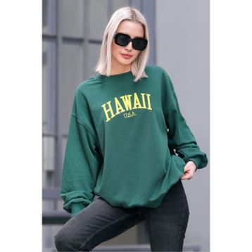 Madmext MG1922 Yeşil Bisiklet Yaka Kadın Sweatshirt