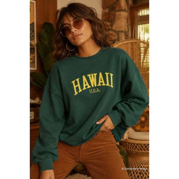Madmext MG1922 Yeşil Bisiklet Yaka Kadın Sweatshirt