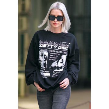 Madmext MG1923 Siyah Kadın Sweatshirt