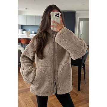 Madmext MG1966 Mint Yeşili Dik Yakalı Cepli Peluş Mont