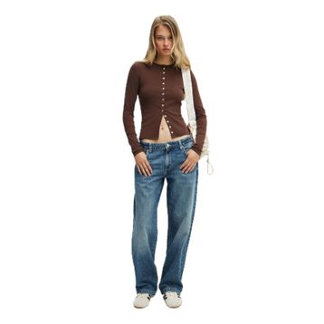 Madmext MG2580 Beyaz Slim Fit Düğmeli Kadın Hırka