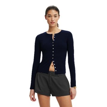 Madmext MG2580 Beyaz Slim Fit Düğmeli Kadın Hırka