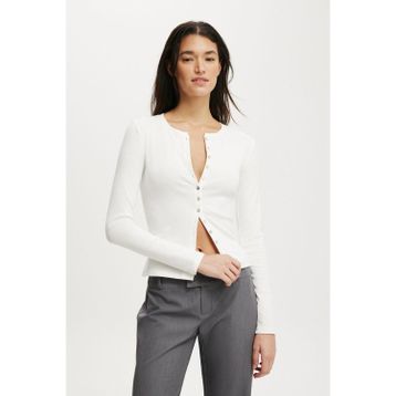 Madmext MG2580 Beyaz Slim Fit Düğmeli Kadın Hırka