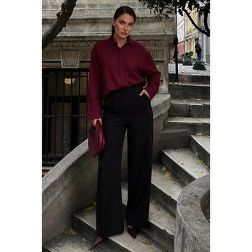 Madmext MG2797 Bordo Keten Kadın Gömlek