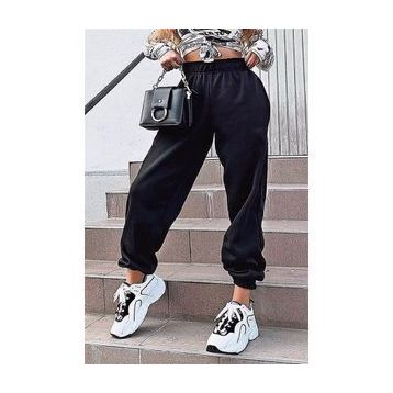 Madmext MG324 Mad Girls Siyah Paça Lastikli Oversize Kadın Eşofman