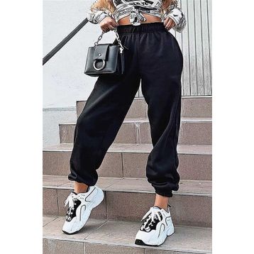 Madmext MG324 Mad Girls Siyah Paça Lastikli Oversize Kadın Eşofman