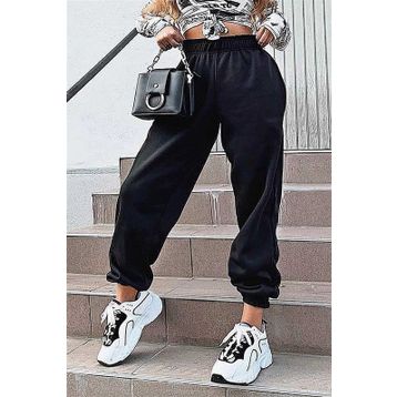 Madmext MG324 Mad Girls Siyah Paça Lastikli Oversize Kadın Eşofman