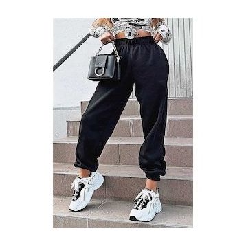 Madmext MG324 Mad Girls Siyah Paça Lastikli Oversize Kadın Eşofman