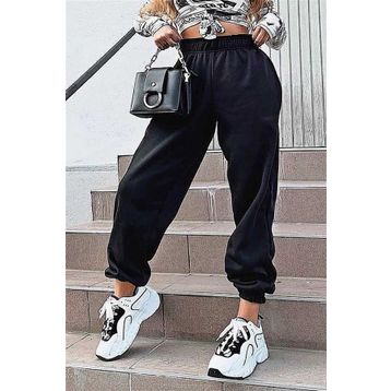 Madmext MG324 Mad Girls Siyah Paça Lastikli Oversize Kadın Eşofman