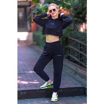 Madmext MG465-3 Mad Girls Siyah Kapüşonlu Kadın Eşofman Takımı