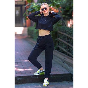 Madmext MG465-3 Mad Girls Siyah Kapüşonlu Kadın Eşofman Takımı