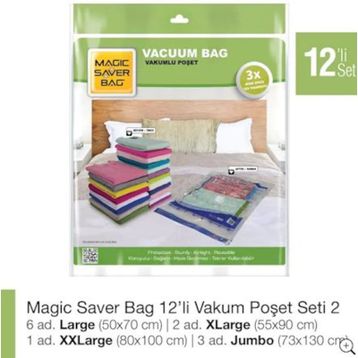 Magic Saver Bag 12'li Vakumlu Poşet Seti 2