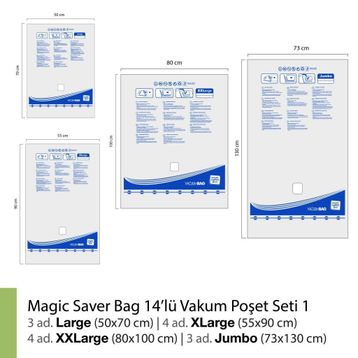 Magic Saver Bag 14'lü Vakumlu Poşet Seti 1