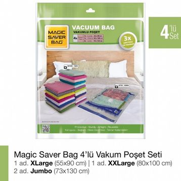 Magic Saver Bag 4'lü Seyahat Vakumlu Poşet Seti 5