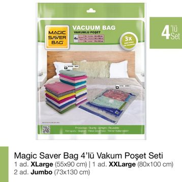 Magic Saver Bag 4'lü Seyahat Vakumlu Poşet Seti 5