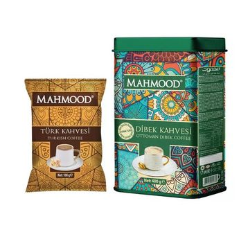 Mahmood 400 gr Ölçek Kaşıklı Teneke Kutu Dibek Kahvesi + 100 gr Orta Kavrulmuş Türk Kahvesi