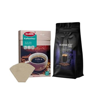 Mahmood Coffee 250 gr Filtre Kahve + Rubin 100'lü Naturel Kağıt 4 Numara Büyük Boy Kahve Filtresi