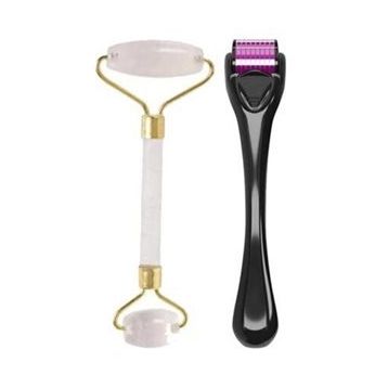 Make up Time Dermaroller 0,5 mm 540 Iğneli Cilt Yenileme Aleti Jade Roller 2'li Yeşim Taşı Masaj Aleti