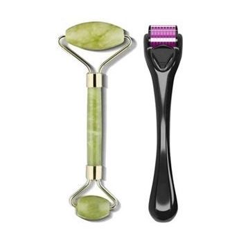 Make up Time Dermaroller 0,5 mm 540 Iğneli Cilt Yenileme Aleti Jade Roller 2'li Yeşim Taşı Masaj Aleti