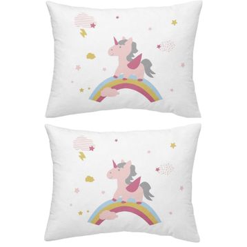 Makiteks Unicorn Atlar Gökkuşağı 2 Adet 50x70 cm %100 Pamuk Yastık Kılıfı