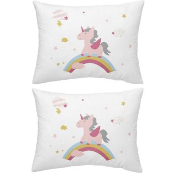Makiteks Unicorn Atlar Gökkuşağı 2 Adet 50x70 cm %100 Pamuk Yastık Kılıfı