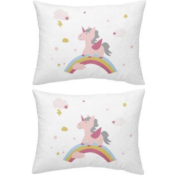 Makiteks Unicorn Atlar Gökkuşağı 2 Adet 50x70 cm %100 Pamuk Yastık Kılıfı