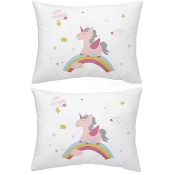 Makiteks Unicorn Atlar Gökkuşağı 2 Adet 50x70 cm %100 Pamuk Yastık Kılıfı