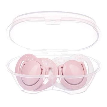 Mamajoo 0 Ay 2'li Sterilizasyon Saklama Kutulu Powder Pink Desenli Ortodontik Emzik