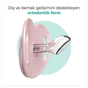 Mamajoo 12 Ay 2'li Sterilizasyon Saklama Kutulu Powder Pink Desenli Ortodontik Emzik