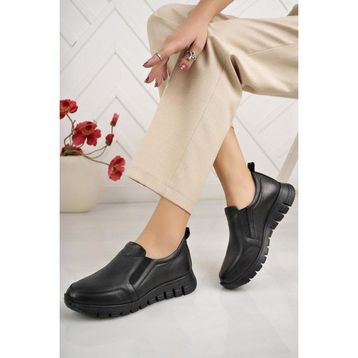 Mammamia D24KA-3220 Siyah Nubuk Hakiki Deri Kadın Casual Ayakkabı