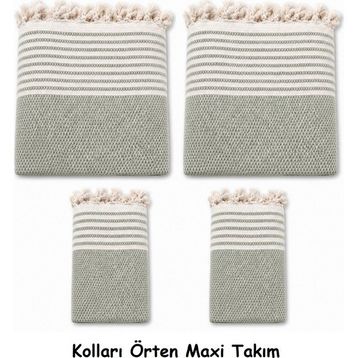 Mandaş Maxi 3+3+1+1 Çağla Yeşili 180 x 310 cm Pamuklu Kaymaz Hasır Dokuma Kolları Örten Takım Koltuk Örtüsü