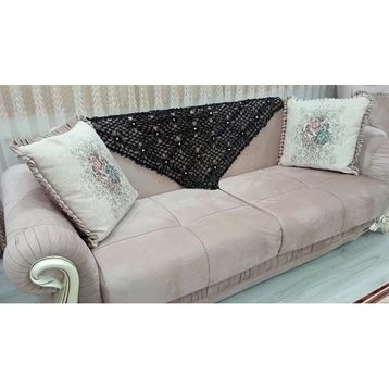 Mandaş Siyah 100x100 cm Tig İşi El Örgü Koltuk Şalı