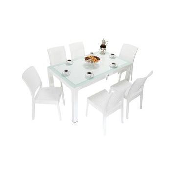 Mandella Elit Rattan 90x150 cm Elit Beyaz Sandalye Masa Takımı