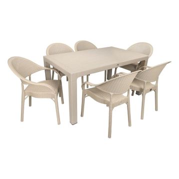 Mandella Elit Rattan 90x150 cm Eylül Çöl Beji Koltuk Masa Takımı