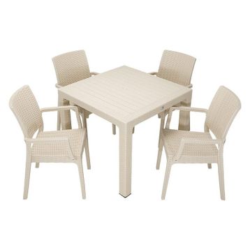 Mandella Elit Rattan 90x90 cm Elit Çöl Beji Koltuk Masa Takımı