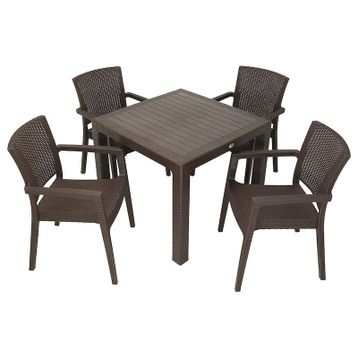 Mandella Elit Rattan 90x90 cm Zeus Kahverengi Koltuk Masa Takımı