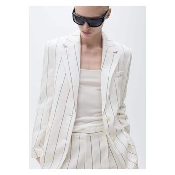 Mango Woman 27029205 Çizgili Kumaş Bej Kadın Blazer Ceket