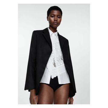 Mango Woman 47087121 Düğmeli Keten Blazer Siyah Kadın Ceket