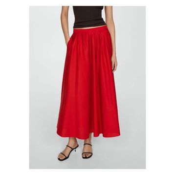 Mango Woman 57016718 İri Pileli Siyah Kadın Midi Etek