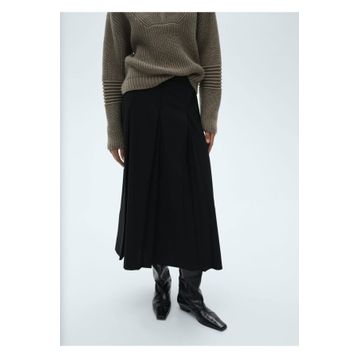 Mango Woman 57016718 İri Pileli Siyah Kadın Midi Etek