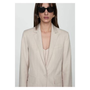 Mango Woman 67087922 İnce Çizgili Kumaş Ekru Kadın Blazer Ceket