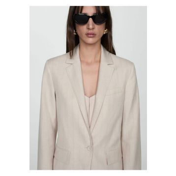 Mango Woman 67087922 İnce Çizgili Kumaş Ekru Kadın Blazer Ceket