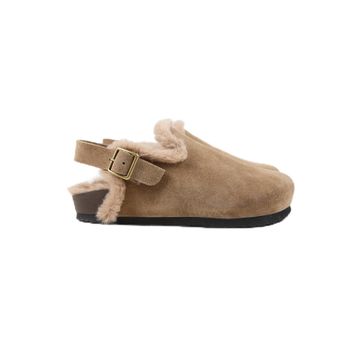 Manijero Holly 2 Kürklü Deri Kemerli Tokalı Sabo Vizon Kadın Sandalet