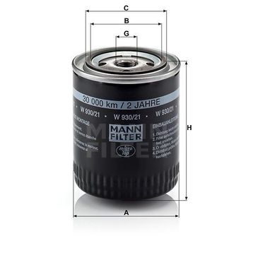 Mann W930/21 Yağ Filtresi