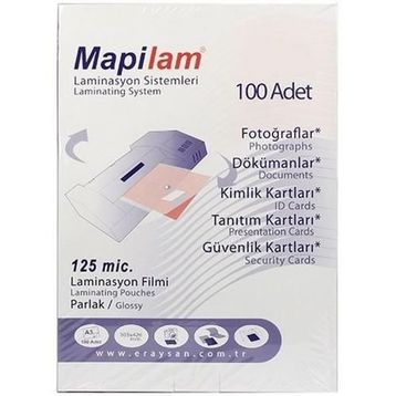 Mapilam 125 Mikron A5 Parlak Polyester 100'lü Laminasyon Filmi