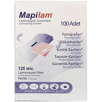Mapilam 125 Mikron A5 Parlak Polyester 100'lü Laminasyon Filmi